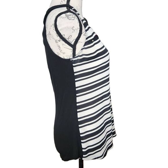 Express Ladies Size Small Black White Striped Zip Up Sleeveless Tank - Picture 4 of 8
